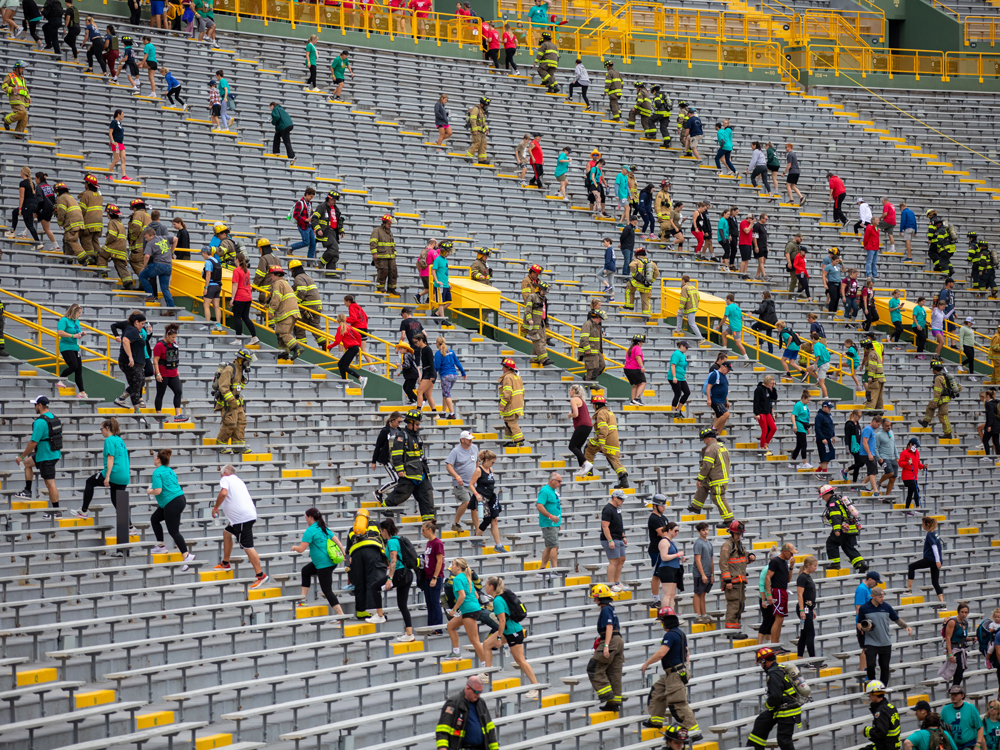 2025 Pierce Manufacturing Stair Climb event at Lambeau Field in action